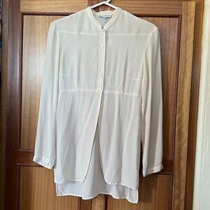 Bebe 100% Silk Long Sleeved Ivory Blouse High Empire Waist with Side Panels